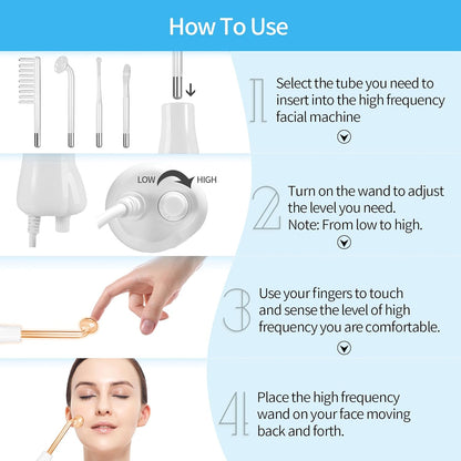 High Frequency Facial Machine-Portable Handheld Skin Therapy Wand High Frequency for Hair with 4 Different Tubes