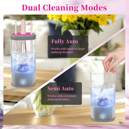 Electric Makeup Brush Cleaner Machine, Ultimate Efficient Automatic Cleaner for All Types of Makeup Brushes - Gray Pink