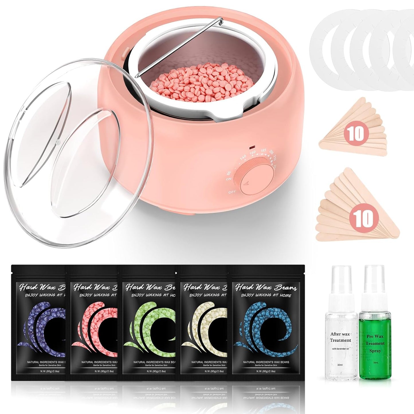 Waxing Kit - TIKESI Wax Warmer for Hair Removal, Hard Wax Kit with 14oz 5 Bags Hard Wax Beans for Full Body, Legs, Face, Eyebrows, Bikini, Brazilian Waxing Kit for Women Men