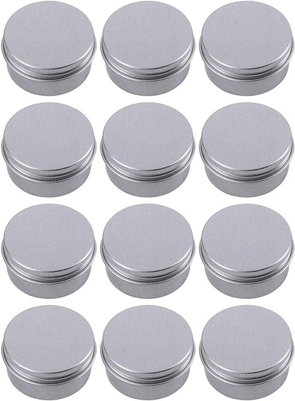 0.5 Ounce Aluminum Tin Jar Refillable Containers 15 ml Aluminum Screw Lid Round Tin Container Bottle for Cosmetic,Lip Balm, Cream, 12 Pack.