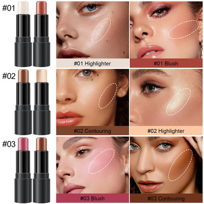 6 Colors Cream Contour Stick Makeup Kit, Shades with Highlighter, Blush and Double-End Bronzer Contour Stick for Sculpt the Cheeks, Long Lasting, Waterproof, Matte & Dewy Finish(SET C)