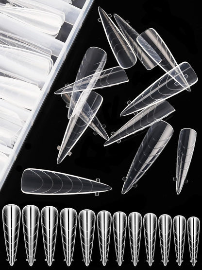 EBANKU 120Pcs Poly Gel Nail Forms, Long Stiletto Clear Dual Forms for Poly Extension Gel Structure Nail Tips Molds for Nail Art Design Salon&DIY