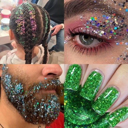 Multicolored Chunky & Fine Glitter Mix, 36 Colors Chunky Sequins & Powder Mix - Iridescent Cosmetic Glitter Flakes for Nail Art, Face, Body, Eyes & Crafts