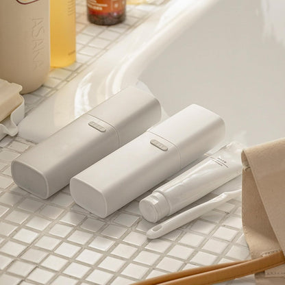 Compact Small Grey Travel Toothbrush Holder Case with Ventilation Hole, Portable Travel Toothbrush Cup with Cover, Storage Container for School Camping Business Trip Bathroom