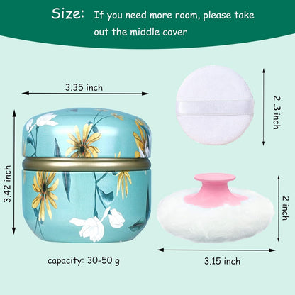 Body Powder Puff and Container for Dusting Powder, Women Powder Puff and Powder Case for Bath and Travel (Chrysanthemum)