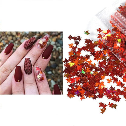 5 Bags Fall Holographic Nail Art Maple Leaf Sequins Glitters, Nails Decorations Supply Gel Polish Manicure Tips Accessories Autumn Maple Leaves Nail Design Glitter Flakes Set