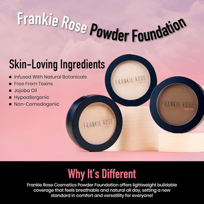 Frankie Rose Cosmetics Powder Foundation – Full Coverage Face Powder For Pores & Imperfections, Evens Out Skin Tone & Shine-Control | 58 Grams (Chestnut)