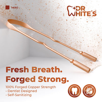 Dr. White’s Copper Tongue Scraper – Dentist-Designed Tongue Cleaner Tool for Fresh Breath, Dual-Grip, Rust-Resistant, Built to Last – 100% Forged Copper, For Adults & Kids