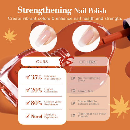 AZUREBEAUTY Fall Nail Polish Set, 4 Colors Yellow Orange Brown Glitter Quick Dry Natural Nail Lacquer Strengthening Treatment Kit with Top Coat DIY Salon at Home