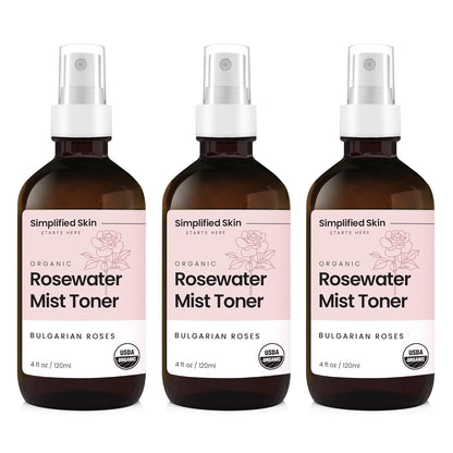 Rose Water Spray for Face & Hair – Pure USDA Organic Rosewater Toner – Refreshing Mist for Skin Care, Makeup & Locs – Natural Rose Scent, 4 Oz (3 Pack)