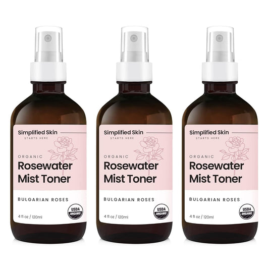 Rose Water Spray for Face & Hair – Pure USDA Organic Rosewater Toner – Refreshing Mist for Skin Care, Makeup & Locs – Natural Rose Scent, 4 Oz (3 Pack)