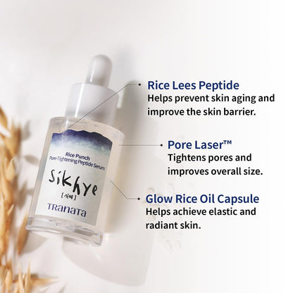 [TRANATA] Rice Punch Peptide Capsule Serum Pore tightening – Korean rice skincare with 80% Rice peptide for Glass Skin Glow Pore tightening Hydration peptide Rice& Lactobacillus for Face