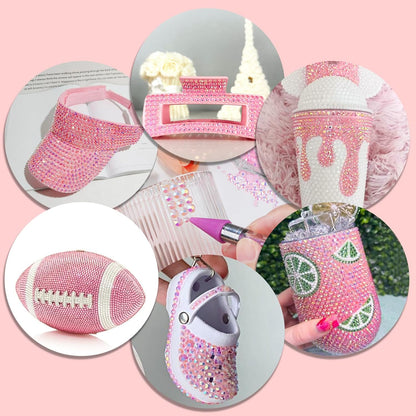 Canvalite 25000PCS Resin Jelly Rhinestones for Crafting, Pink AB Flatback Gems, Bedazzling Crystal with 5x2.5g B7000 Jewelry Glue and Tweezers Dotting Pen for DIY Crafts Clothing Shoes Nail Art