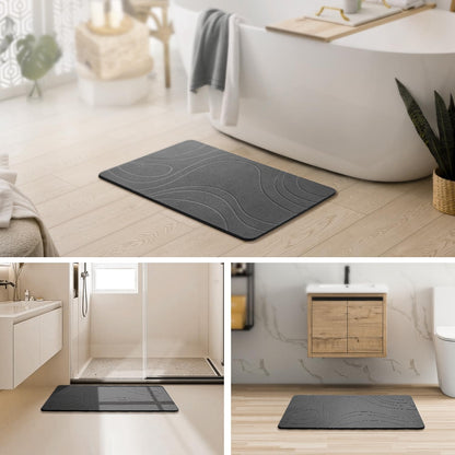 Quick Dry Stone Bath Mat for Bathroom Non Slip Diatomaceous Earth Shower Bath Mat, Magic Super Absorbent Diatomite Stone Water Absorbing Bathmat Bathroom Shower Floor Mat Grey