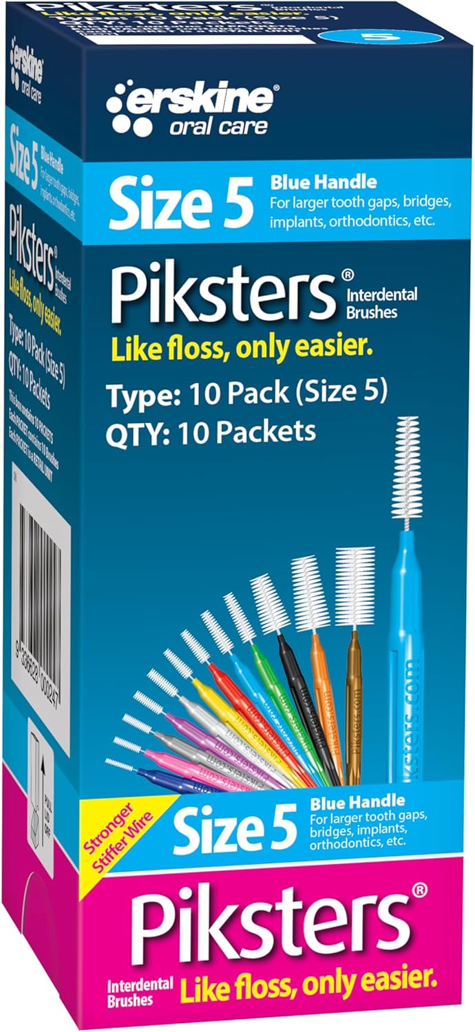 Piksters Interdental Brushes, Size 5, 100 Count (10 x 10 Packs), Interdental Tooth Brush for Large Gaps, Gum Soft Bristles for Plaque Removal, Safe for Braces (100 pk)