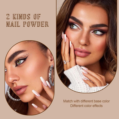 Artdone 2 Jars Chrome Nail Powder White and Gold Pearl,Iridescent Aurora Powder Metallic Mirror Effect Pigment Pearlescent Mermaid Pearl Glitter Dust Kit (White and Gold)