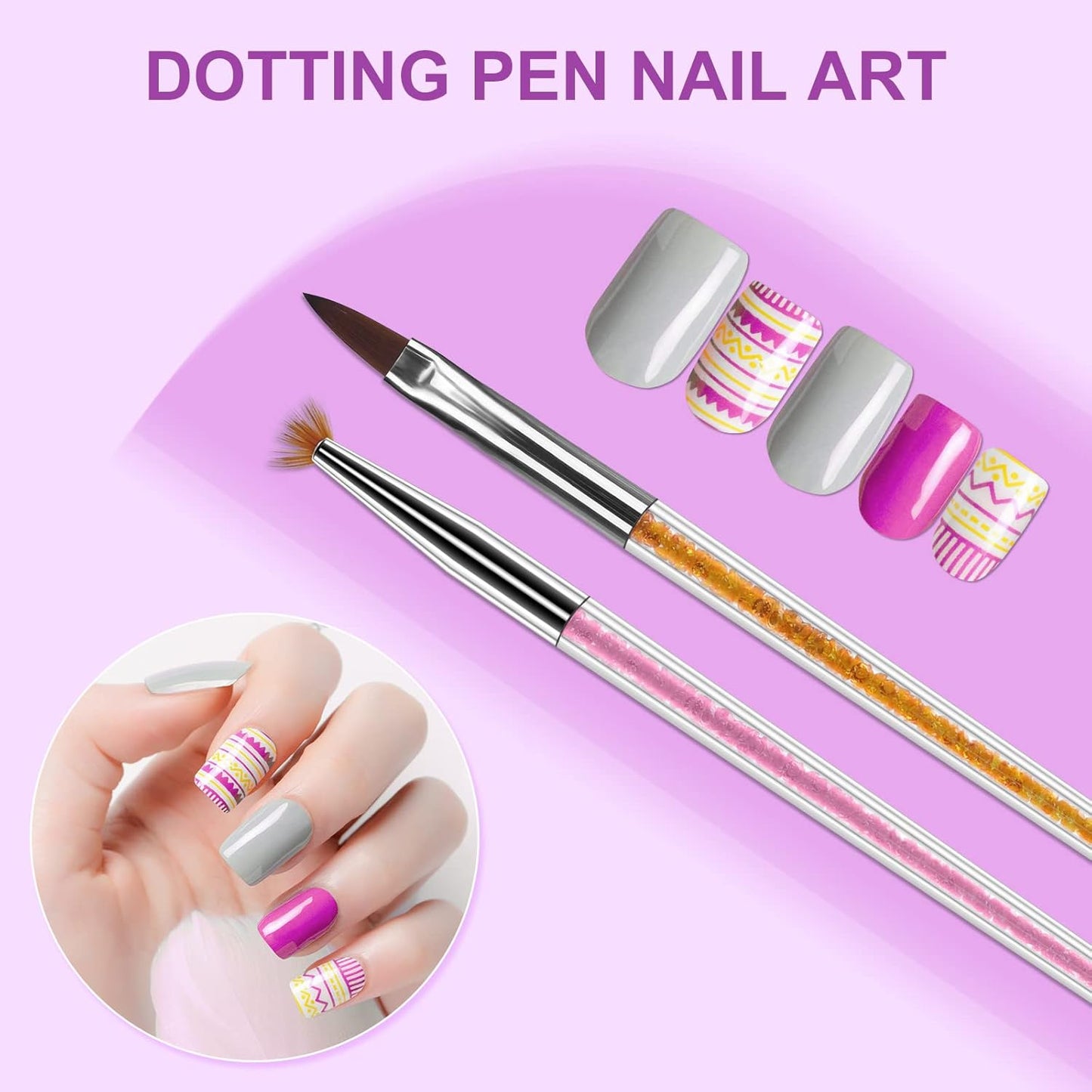 Artdone 9PC Nail Art Brushes Set - Liner Brush, Dotting Pen, Gel Polish Painting Tools For Nail Art Design