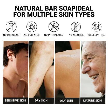 Rinse & Robust 4 Pack Men’s Bar Soap Gift Set, Goat Milk Soap Bar Gift Box, Nourishing Natural Bar Soap Set for Men, No Harsh Chemicals, Includes A Lathering Net, Sandalwood Scented| 5.3 oz of 4 Bars