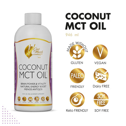 Cocó March N.M.D MCT Oil - Intermittent Fasting Support, Metabolism & Brain Power Boost, Natural Energy from Coconut, Free from Gluten, Dairy, Soy, Vegan & Keto-Friendly, 32 Fl Oz