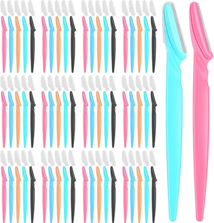 100 Pcs Eyebrow and Face Razors for Women and Men, Multi-Color Facial Shavers with Protective Covers, Safe for Beginners