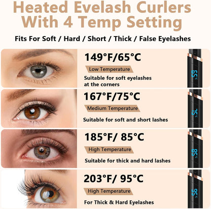 Heated Eyelash Curler, Electric Eyelash Curler, Rechargeable Lash Curler for Makeup Natural Curling Eye Lashes and 24 Hours Long Lasting - Black 2025 Updated New Model