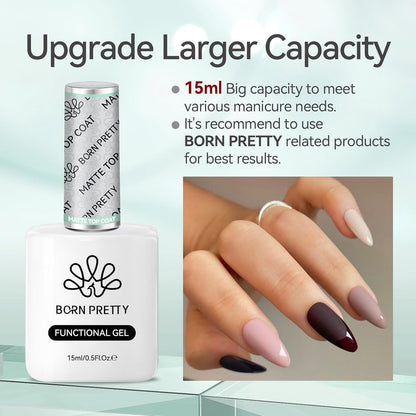 Born Pretty Matte Gel Top Coat, Matte Finish Nail Polish Top Coat Matte Gel Top Coat for Gel Nail Polish, 15ml No Wipe Matte Finish for Long Lasting Gel Nail Art DIY
