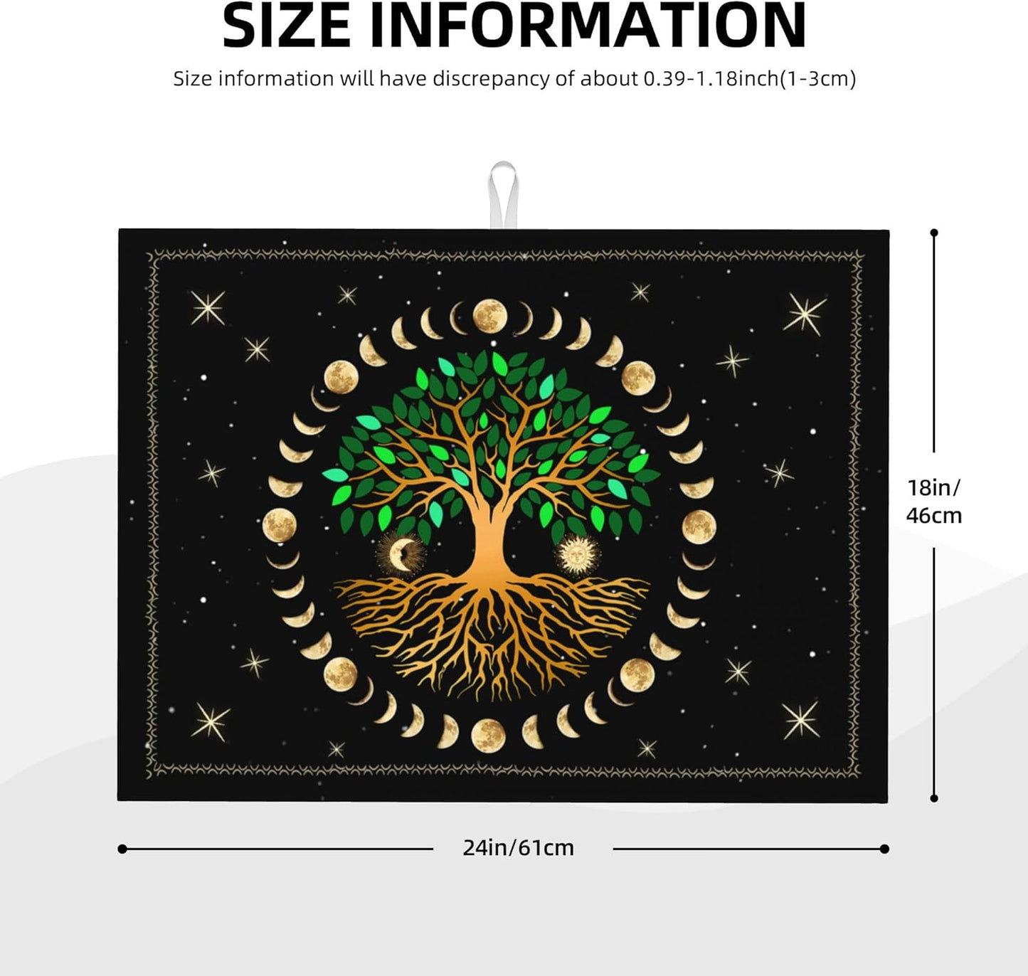 Black Microfiber Dish Drying Mat for Kitchen Counter 18"x24" Ancient Life Tree Decorative Dishes Pad Dish Drainer Rack Mats Absorbent Washable Reusable Moon Luna Hippy Decor