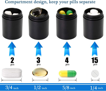 PPFISH Portable Daily Pill Case, 3 Compartments Aluminum Alloy Waterproof Pill Box Dispenser, Small Pocket Pill Container, Keychain Pill Fob, Travel Pill Holder for Men Women