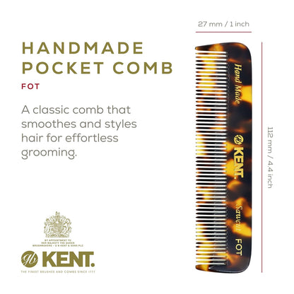 Kent FOT Tokyo Yellow Fine Tooth Comb for Men - Handmade Pocket Comb for Travel, Styling, Fine or Thinning Hair, Mustache and Beard Care Handpolished Saw-Cut Made in England
