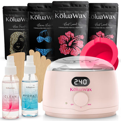 KoluaWax Premium Waxing Kit for Women - Hot Melt Wax Warmer for Hair Removal, Eyebrow, Bikini, Legs, Face, Brazilian & More - Machine + 4-Pack Hard Wax Beads + Accessories, Blush