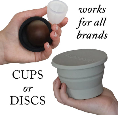 Menstrual Cup Sterilizer, Period Disc Cleaner, Period Cup or Menstrual Disk Travel Wash Case, Multi-Use Shaker for Cleaning or Storage Container, Reusable Menstral Sanitizer (Grey)