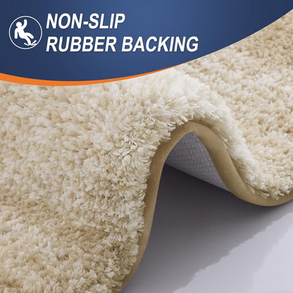 OLANLY Luxury Toilet Rugs U-Shaped 24x20, Extra Soft and Absorbent Microfiber Bathroom Rugs, Non-Slip Plush Shaggy Bath Mat, Machine Wash Dry, Contour Bathroom Mats for Toilet Base, Tan