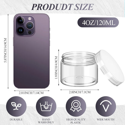 SATINIOR 24 Pieces Empty Clear Plastic Jars with Lids Round Storage Containers Wide-Mouth for Beauty Product Cosmetic Cream Lotion Liquid Butter Craft and Food (Transparent Lid, 4 oz)