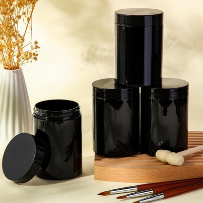 SATINIOR 24 Pieces Empty Clear Plastic Jars with Lids Round Storage Containers Wide Mouth for Beauty Product Cosmetic Cream Lotion Liquid Butter Craft and Food(Black,10 oz)