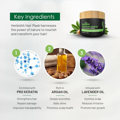 Herbishh Argan Hair Mask (150ml) + Argan Oil Shampoo & Conditioner (16.9 fl.oz Each) Hair Care Set – Deep Cleansing & Hydration, Ideal for Repairing Dry, Frizzy & Colored Hair – Sulfate & Paraben Free