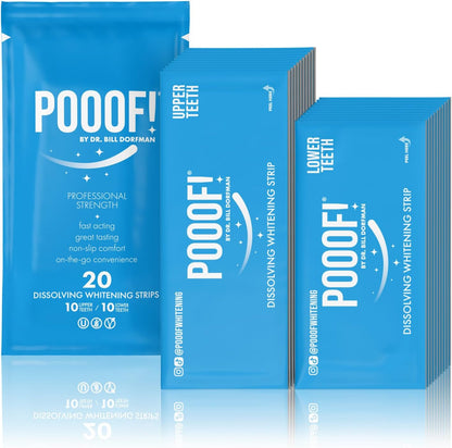 POOOF! Dissolving Teeth Whitening Strips by Dr. Bill Dorfman | 12% Hydrogen Peroxide | No-Slip Melt-Away Advanced Seal | Fast Stain Removal | Enamel & Sensitive Safe | 20 Ct (10-Day) | Polar Mint
