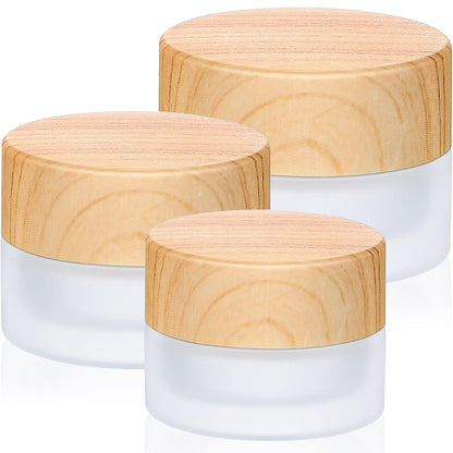 Geiserailie 3 Pieces Glass Cosmetic Containers Empty Sample Jars with Leak Proof Lids Makeup Sample Containers for Lotion Cream Cosmetic (50,30,15 Gram)