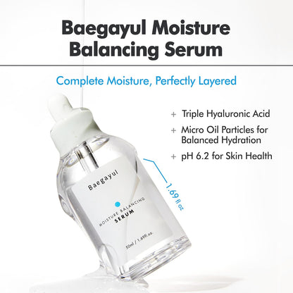 Moisture Balancing Serum - Hydrating & Soothing with Hyaluronic Acid and PHA, Botanical Moisturizer for Sensitive Skin, pH Balanced for Glass Skin, Korean Skincare (1.69fl oz)