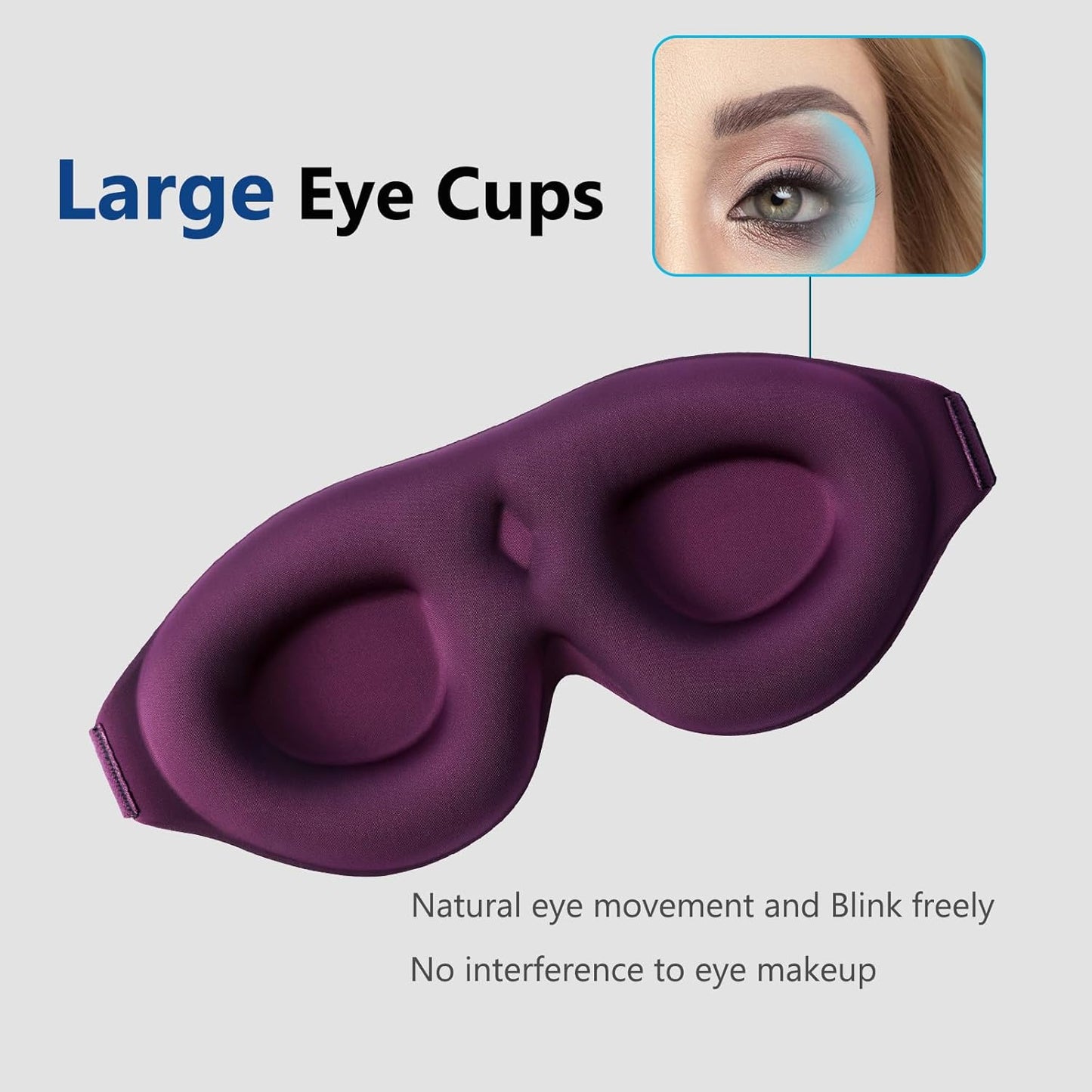 ALASKA BEAR 100% Blackout Sleep Mask for Women and Men, 3D Pillowy Soft Light Blocking Eye Mask with Contoured Eye Cups, Earplugs Set, Purple