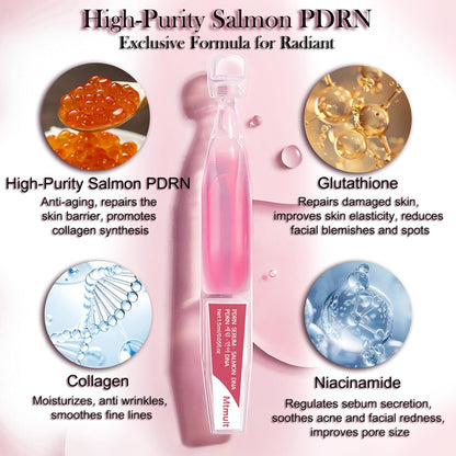 Mtmult PDRN Serum, Salmon DNA Serum - Korean Skin Care Anti-Aging Ampoule with 99% Salmon DNA PDRN, Collagen & Hyaluronic Acid, 0.05 fl.oz x 30e, Firming & Moisturizing - Fuses Salmon DNA Power