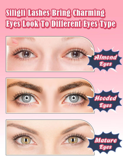 Eyelashes Natural Cat Eye Lashes False Eyelashes Wispy Lashes Flared Lashes Pack C Curl Eyelash Soft False Lashes 12mm Short Lashes Siligli 7 Pair