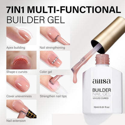 AILLSA Builder Gel for Nails 7 In 1 Nude Hard Gel Nail Polish for Nail Thickening Natural Color Strengthener Gels Nail Polish Light Neutral U V Gels for French Manicure Base Coat Needed 0.51 Oz GD80