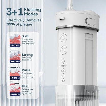 Portable Mini Water Dental Flosser for Teeth Cleaning Travel Oral Irrigator with Telescopic Water Tank,4 Modes IPX7 Waterproof Design - Perfect for Braces, Bridges, and Home & Travel Dental Care