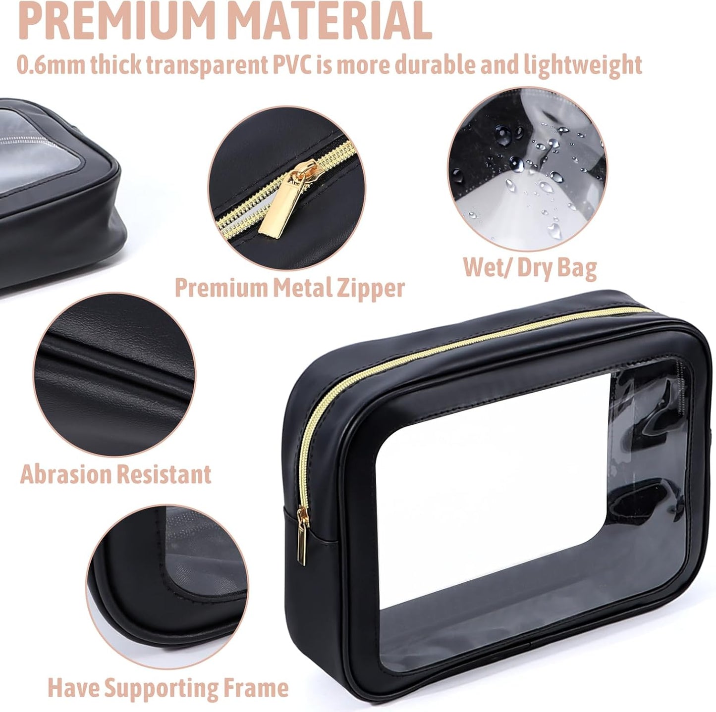 5PCS Diaper Bag Organizer Pouch Set, TSA Approved Toiletry Bag，Clear Waterproof TPU Makeup Bag Set Travel Organizer Bags for Women and Kids