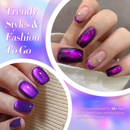 BORN PRETTY Cat Magnetic Eye Gel Nail Polish,Blackish Purple Jelly Glass Magnetic Gel Polish,Glitter Soak Off Nail Art Salon Manicure Home Gift 15ml