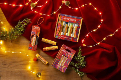 Burt's Bees Kissable Color Holiday Gift Set, 3 Lip Shimmers in Gift Box, Warm Collection in Peony, Fig & Rhubarb