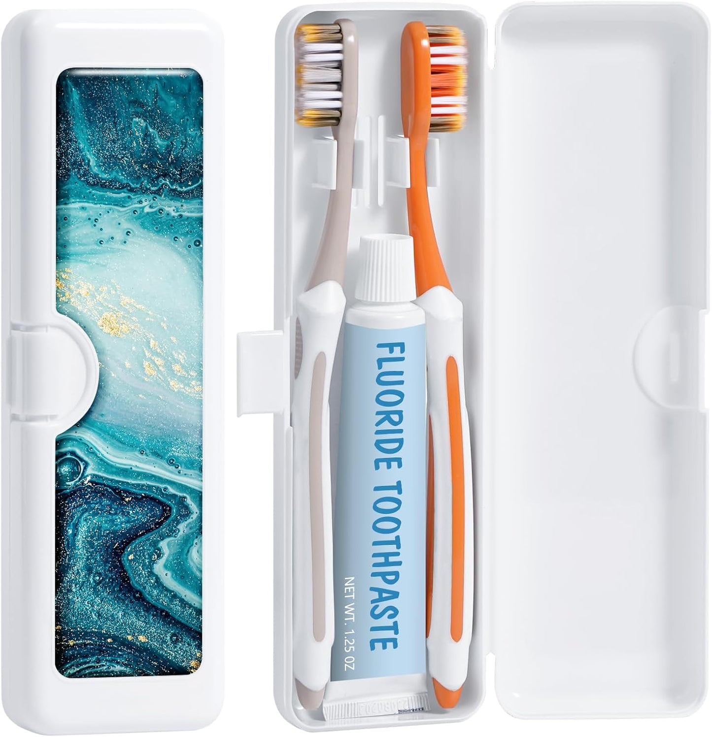 Toothbrush Travel Case - Colorful Pattern, Holder and Covers for Toothbrushes, Includes Tongue Scraper Case