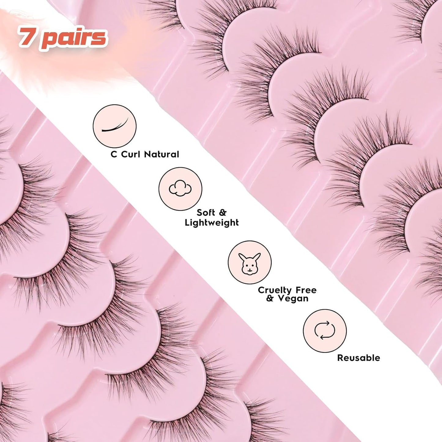 Lashes Natural Look 12MM False Eyelashes Wispy C Curl Short Eye Lashes False Lash Pack with Thin Cotton Band 3D Volume Fake Eyelashes 7 Pair Siligli