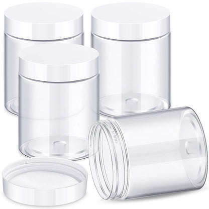 Patelai 4 Pieces Round Wide-mouth Leak Proof Plastic Container Jars with Lids for Travel Storage Makeup Beauty Products Face Creams Oils Salves Ointments DIY Making(10 Ounce,White)