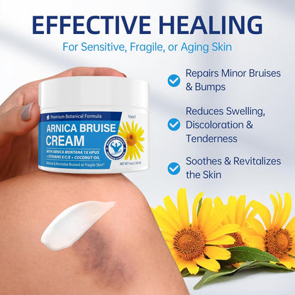 Arnica Bruise Cream Extra Strength-Fast Healing for Bruising & Swelling on Thin Skin, Arnica Gel with Vitamins K, C & E for Hydrating, Natural Pain Cream for Face & Body, 4 oz
